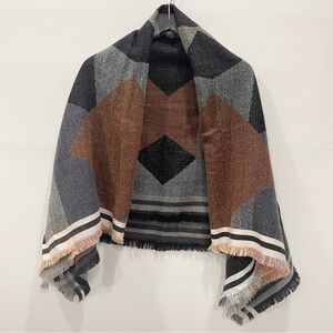 BP Nordstrom Fringe Colorblock Blanket Scarf One Size Fall Winter Cozy